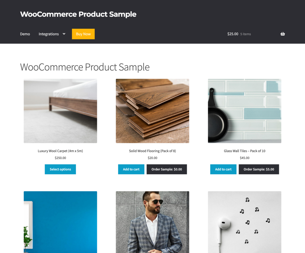 WooCommerce Product Sample shop page example