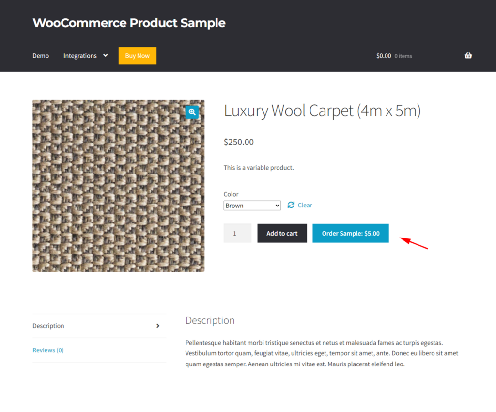WooCommerce Product Sample variable product example
