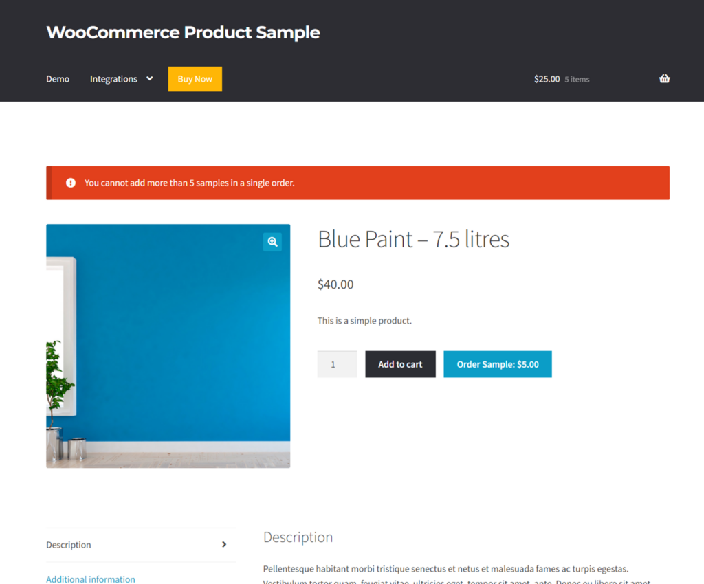WooCommerce Product Sample maximum quantity reached
