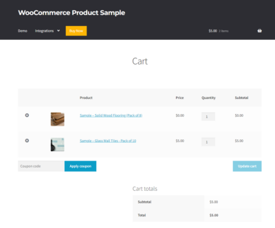 WooCommerce Product Sample cart page