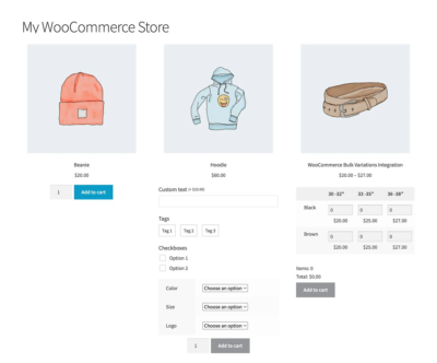 WooCommerce Express Shop Page supports product add ons