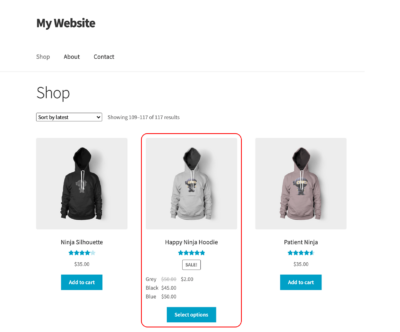 shop page variation price format on shop page