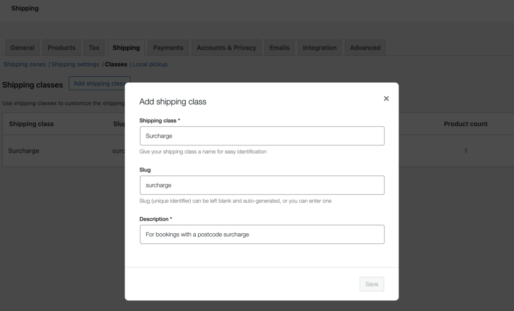 WooCommerce zipcode product fees: add a new shipping class