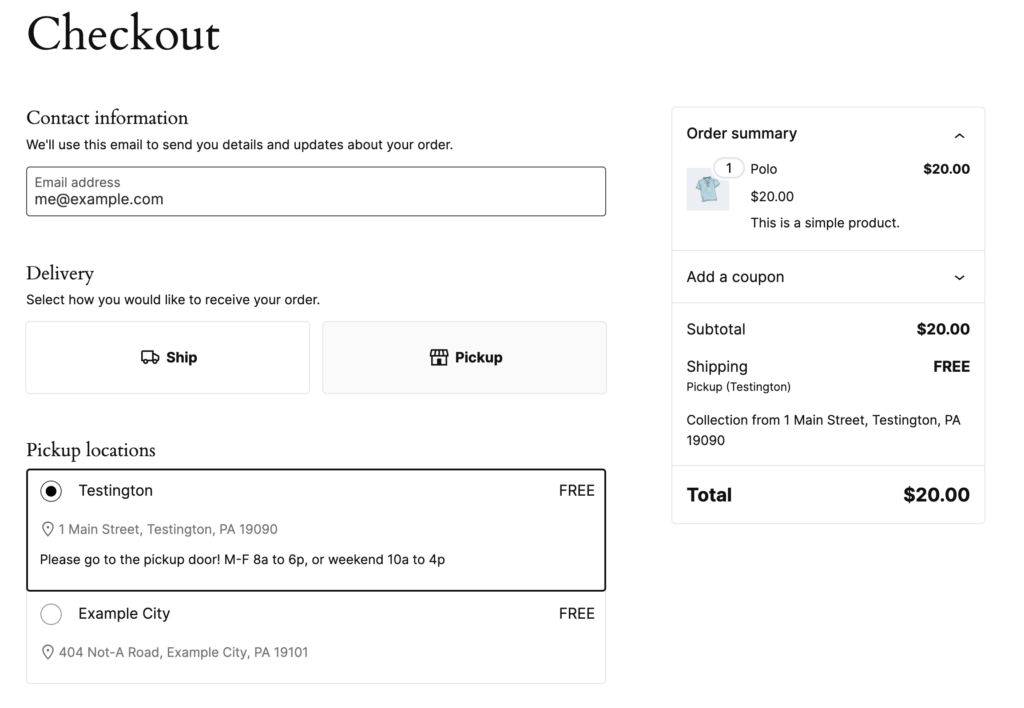 WooCommerce inventory reservations: Pickup in block checkout