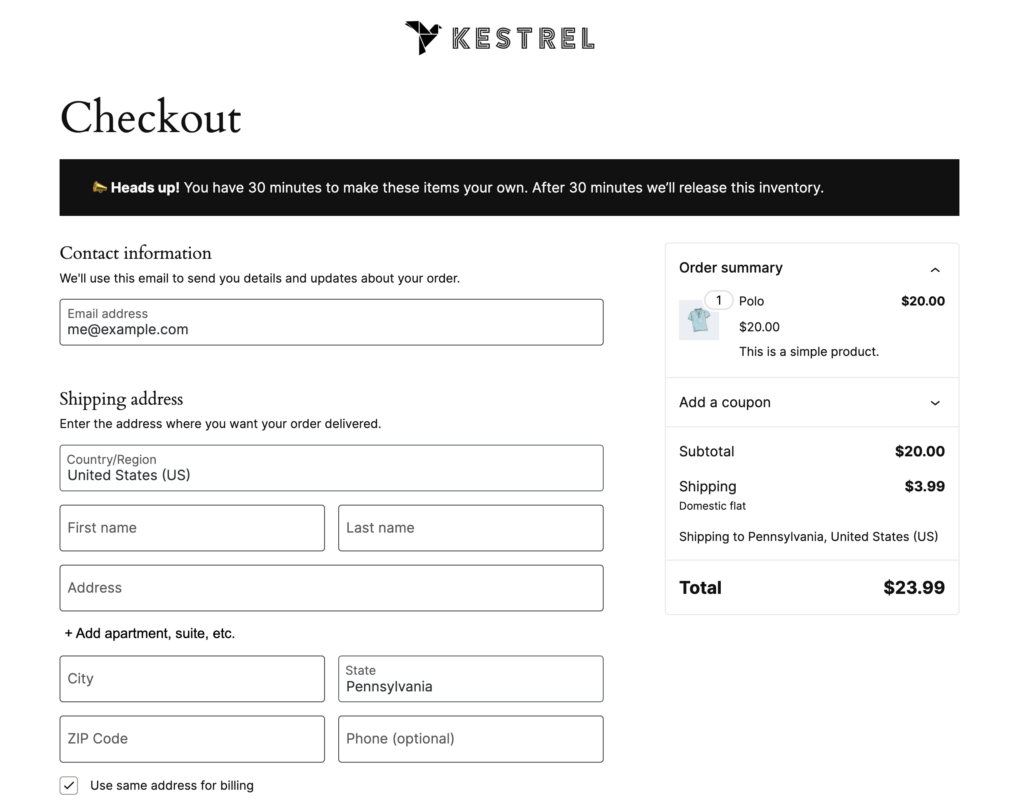 WooCommerce inventory reservations: checkout with an urgency notice