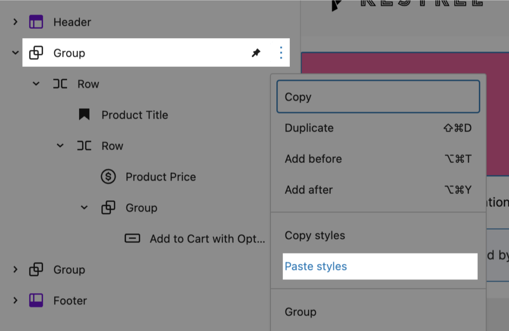 WooCommerce sticky add to cart: Group block structure