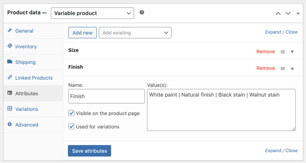 Share WooCommerce variation details: add attributes