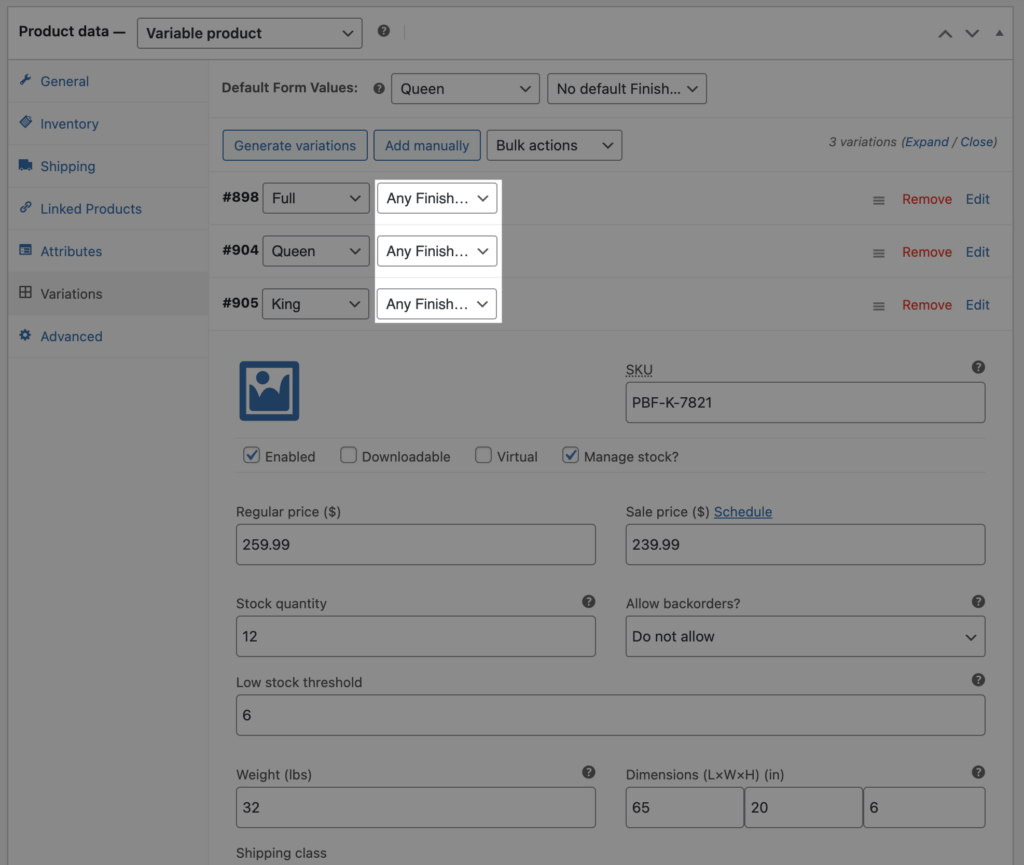 Share WooCommerce variation inventory: create shared variations