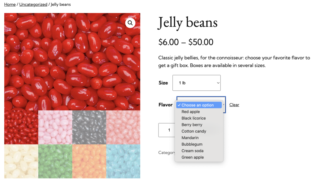 Share WooCommerce variation details: shared price example