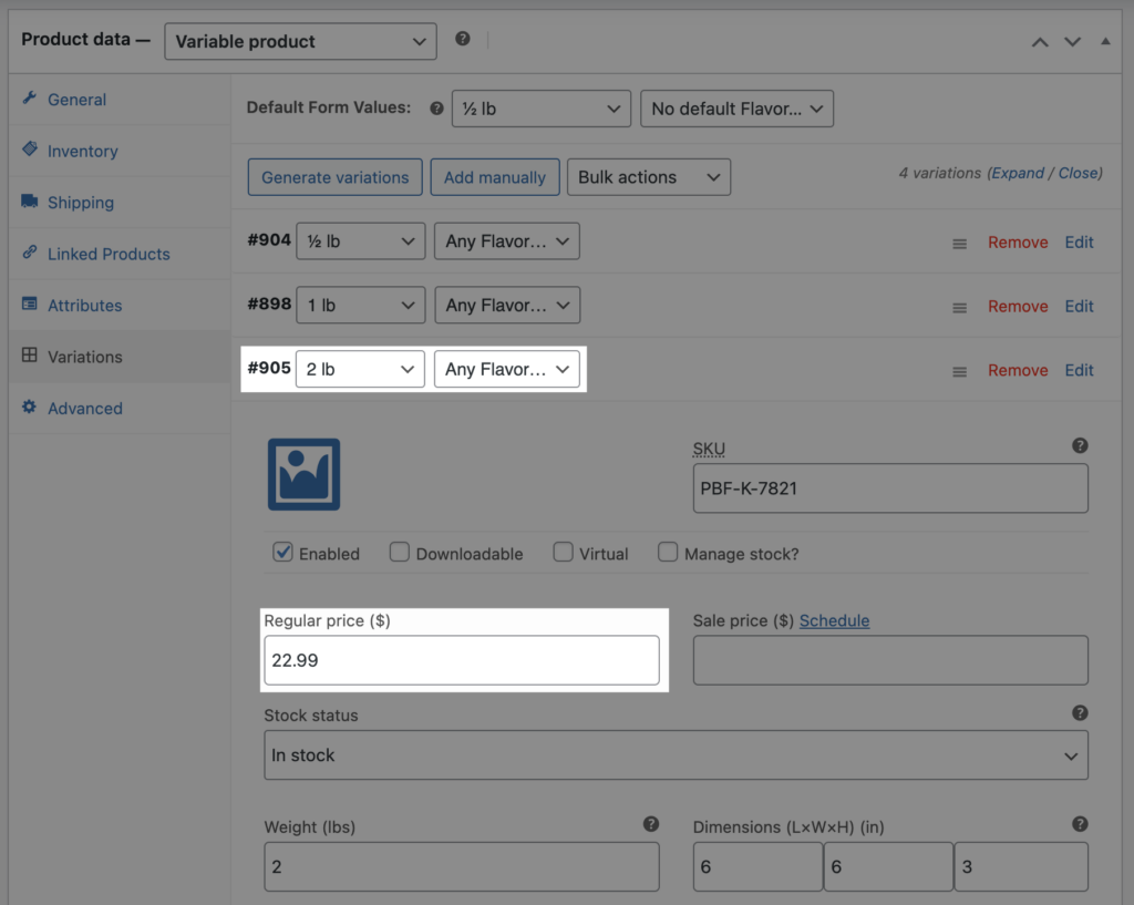 Share WooCommerce variation details: add shared price variations