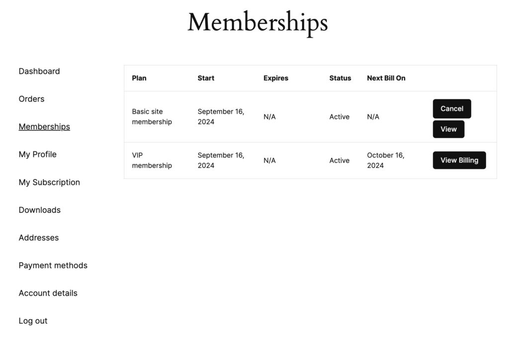 Constellation WooCommerce membership plugin: member account area