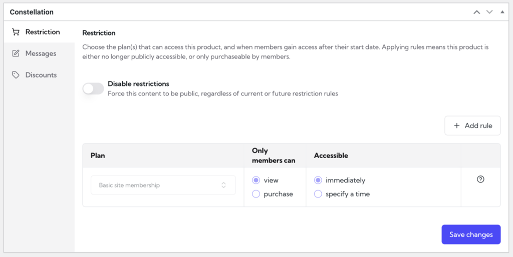 Constellation WooCommerce membership plugin: add restriction rules to products