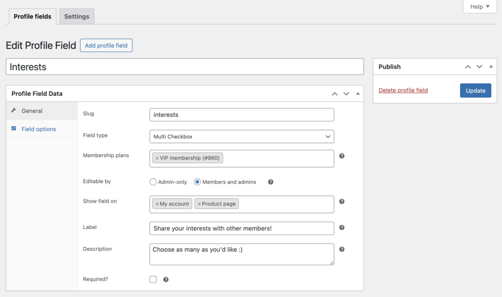 Constellation WooCommerce membership plugin: edit profile field