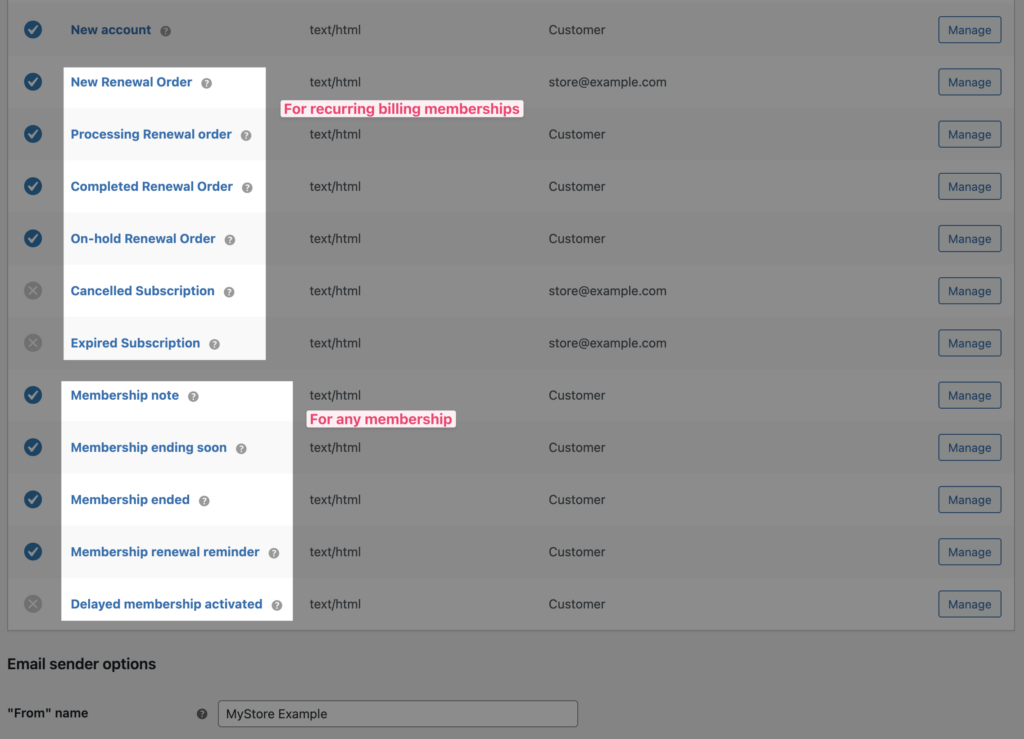 Constellation WooCommerce Memberships emails settings