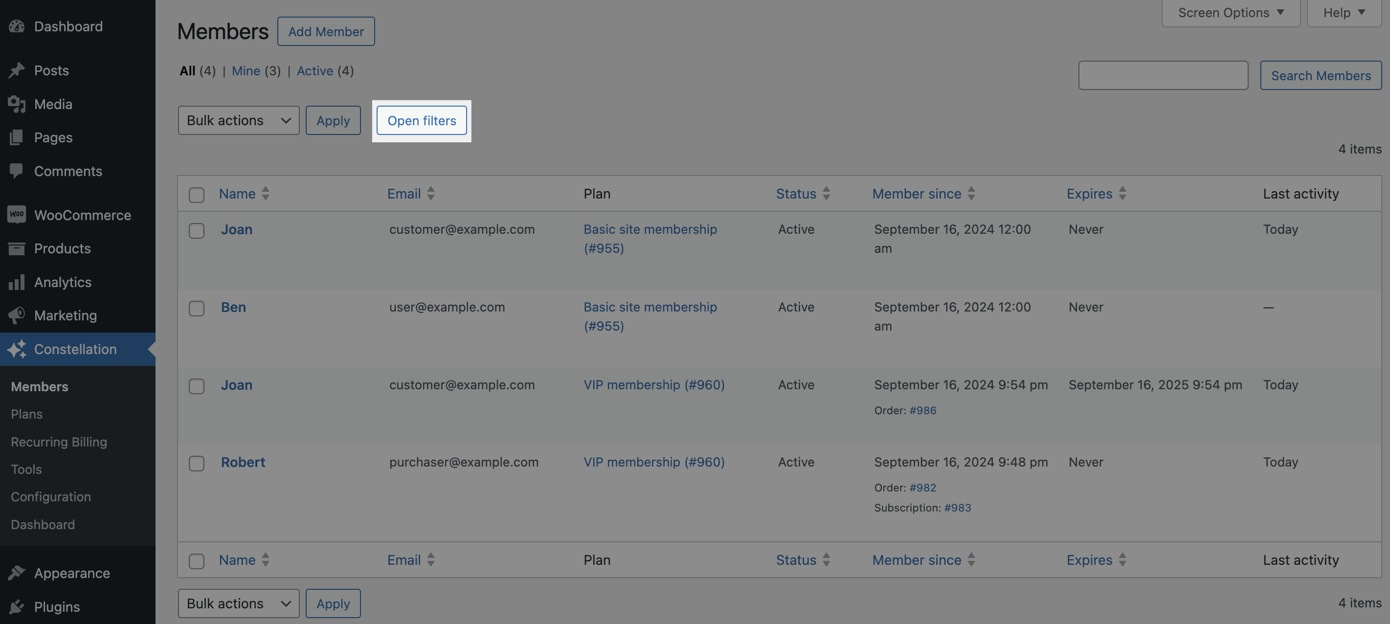 Filtering the member list - Kestrel