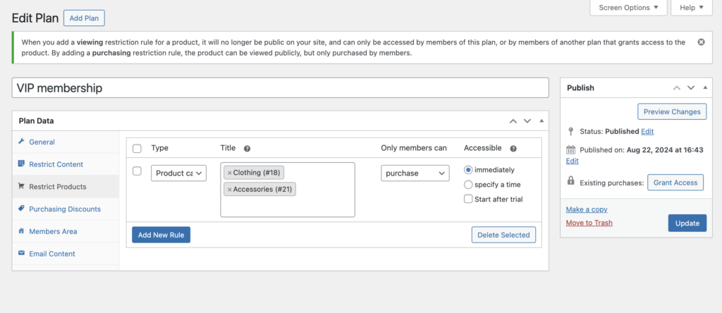 Constellation WooCommerce membership plugin: restrict products