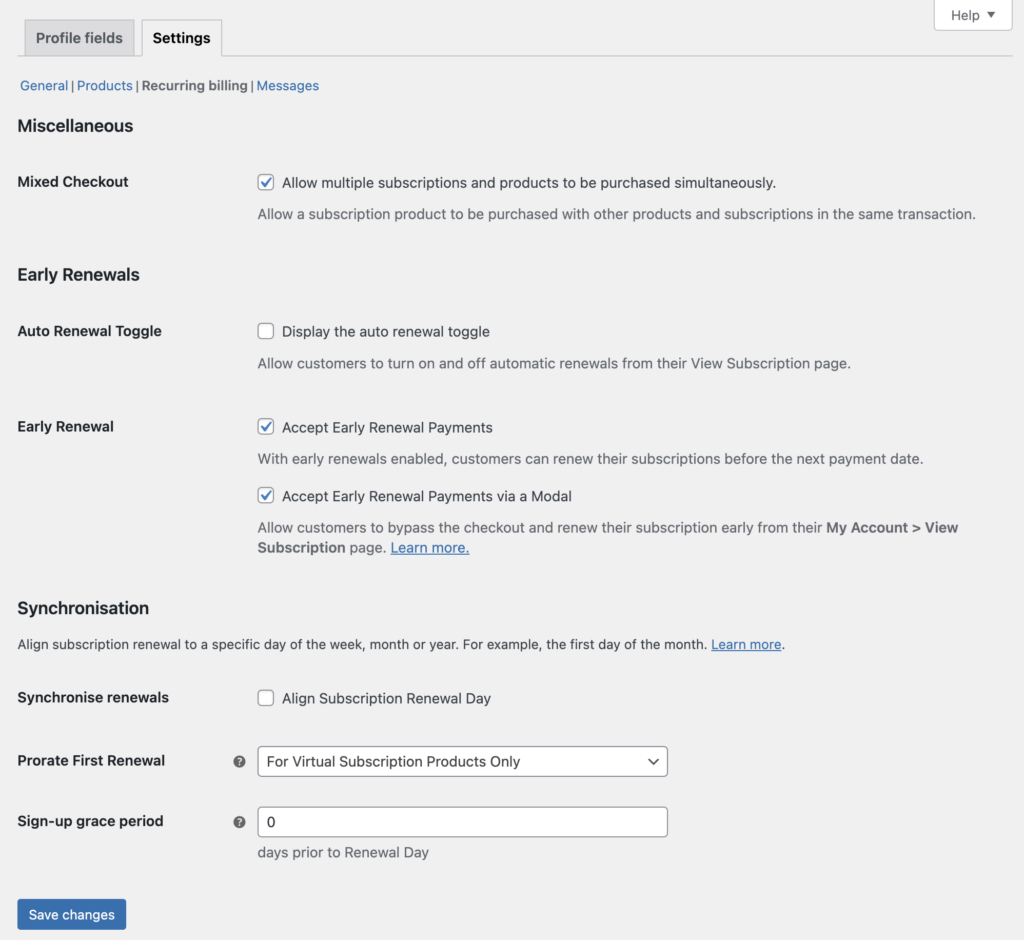 Constellation WooCommerce memberships plugin: Recurring billing settings