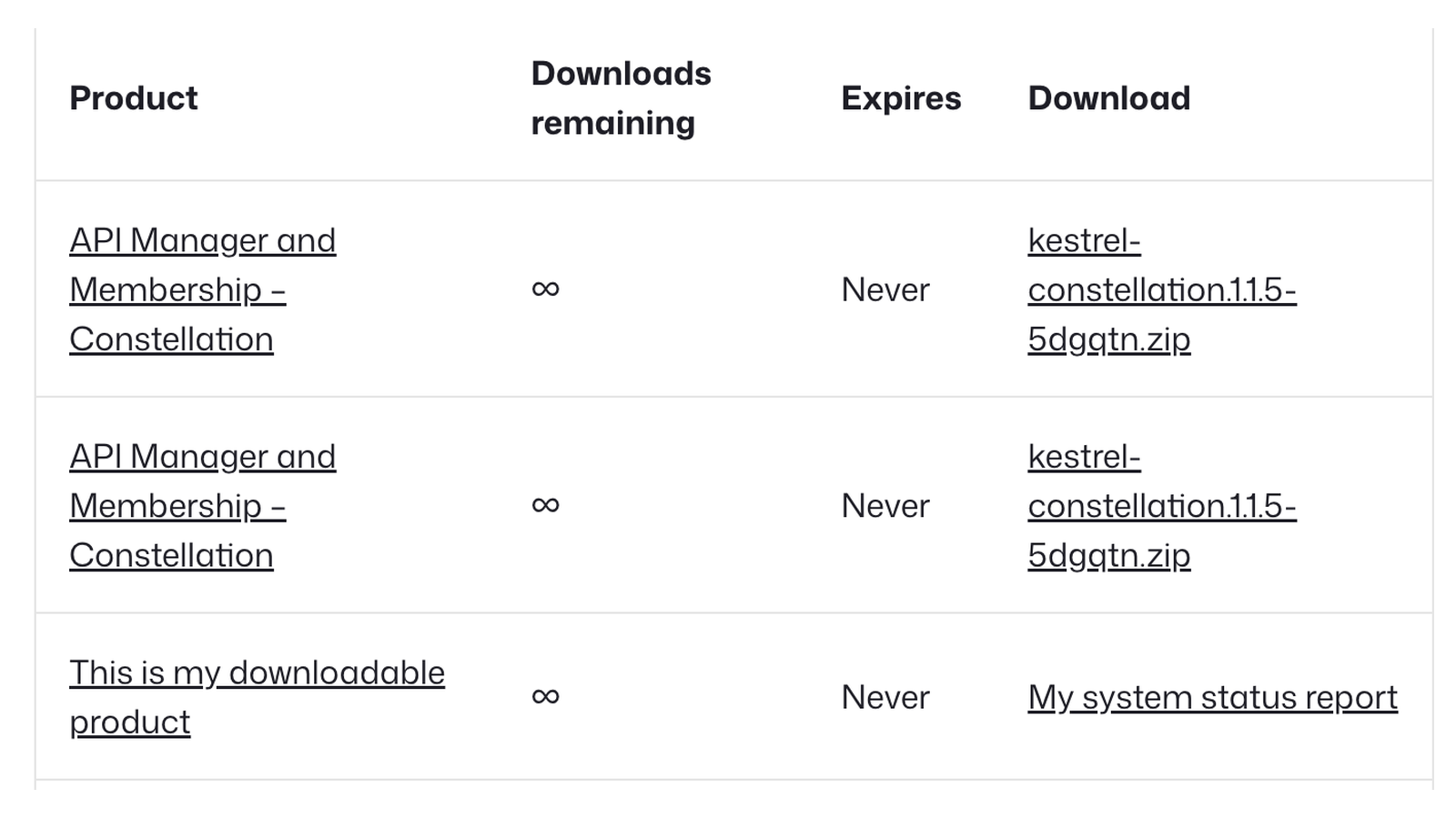 Amazon S3 Storage: What customers see (storefront My account » Downloads)