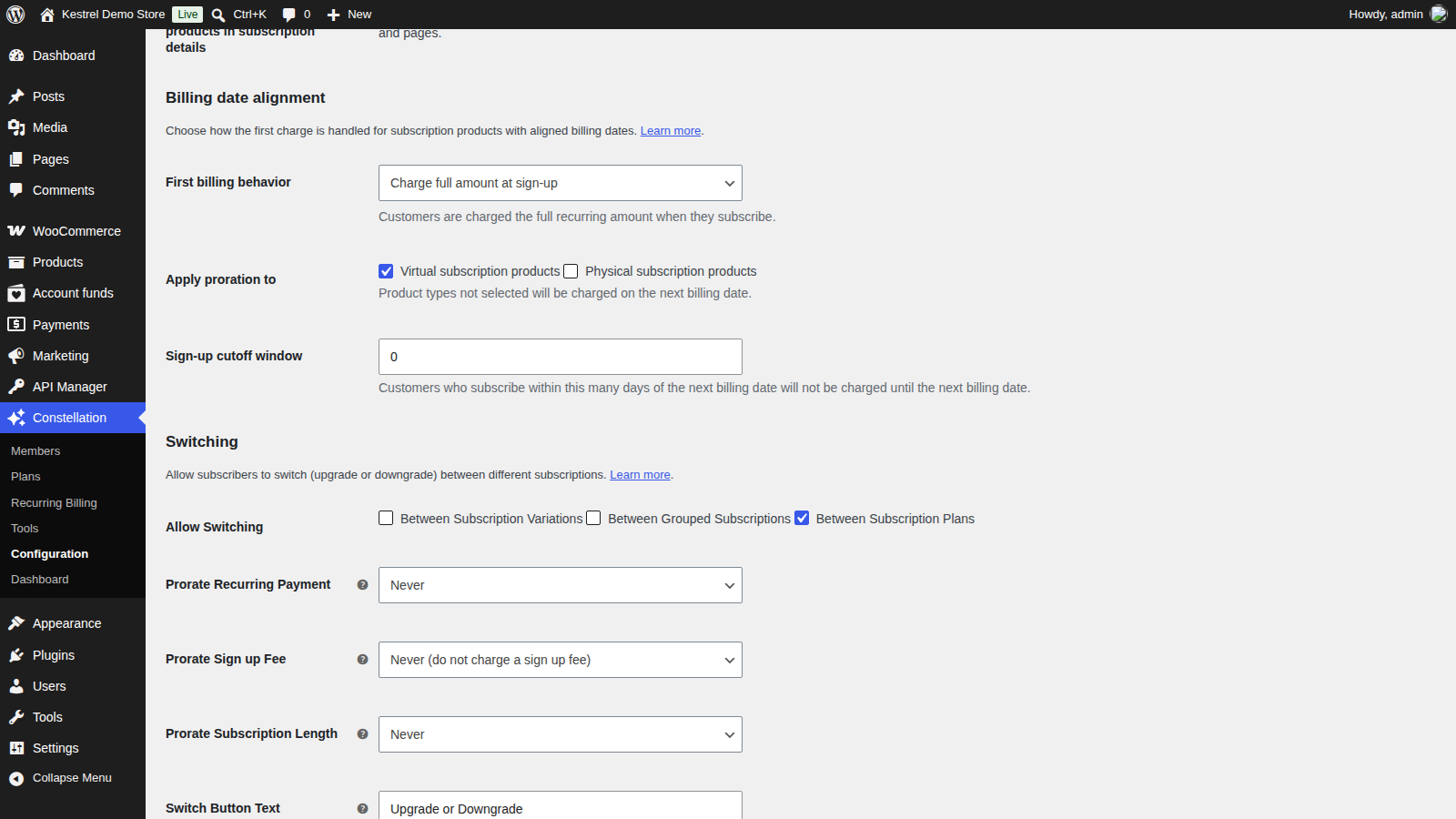 Constellation by Kestrel: Recurring billing