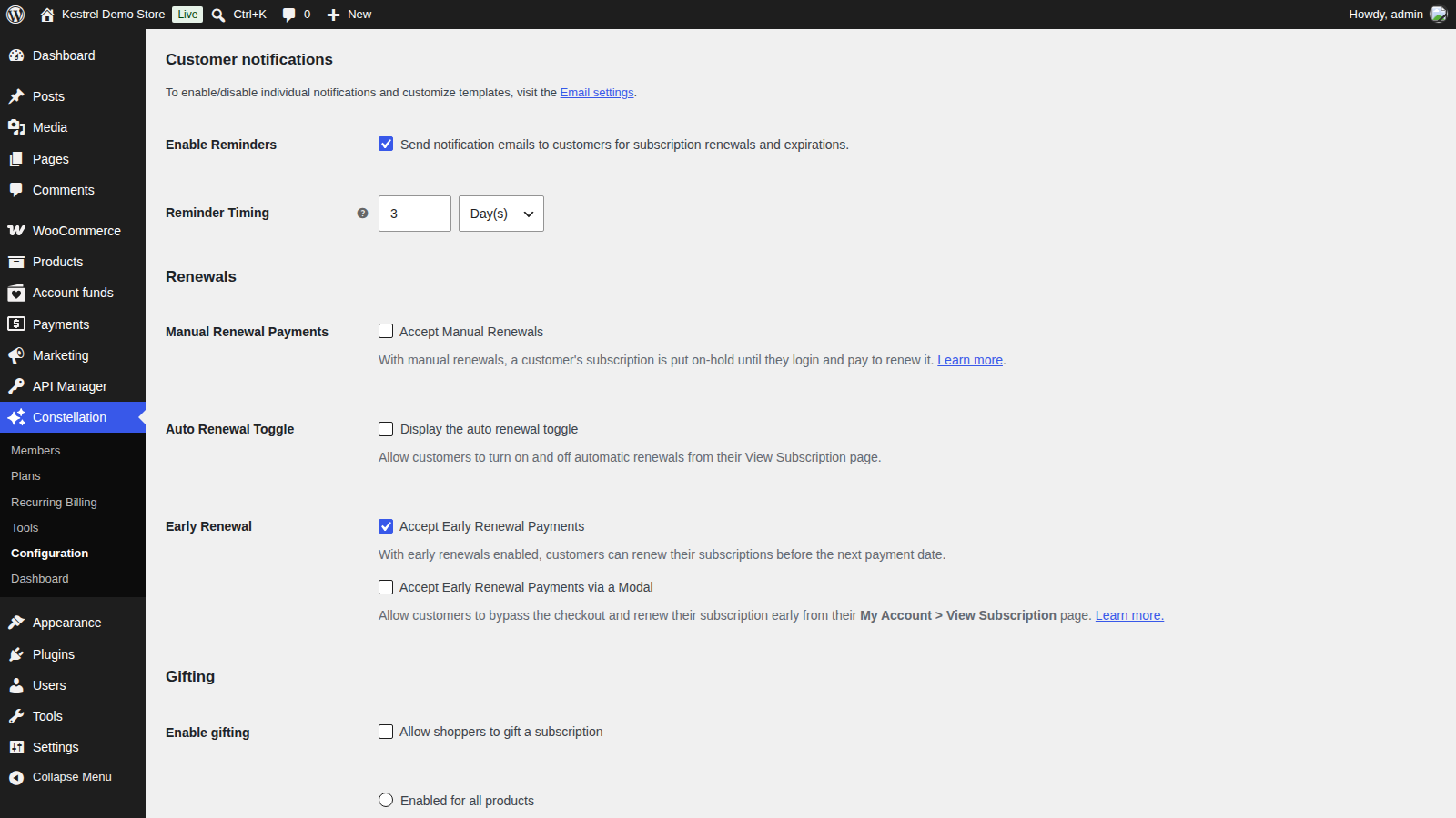 Constellation by Kestrel: Recurring billing
