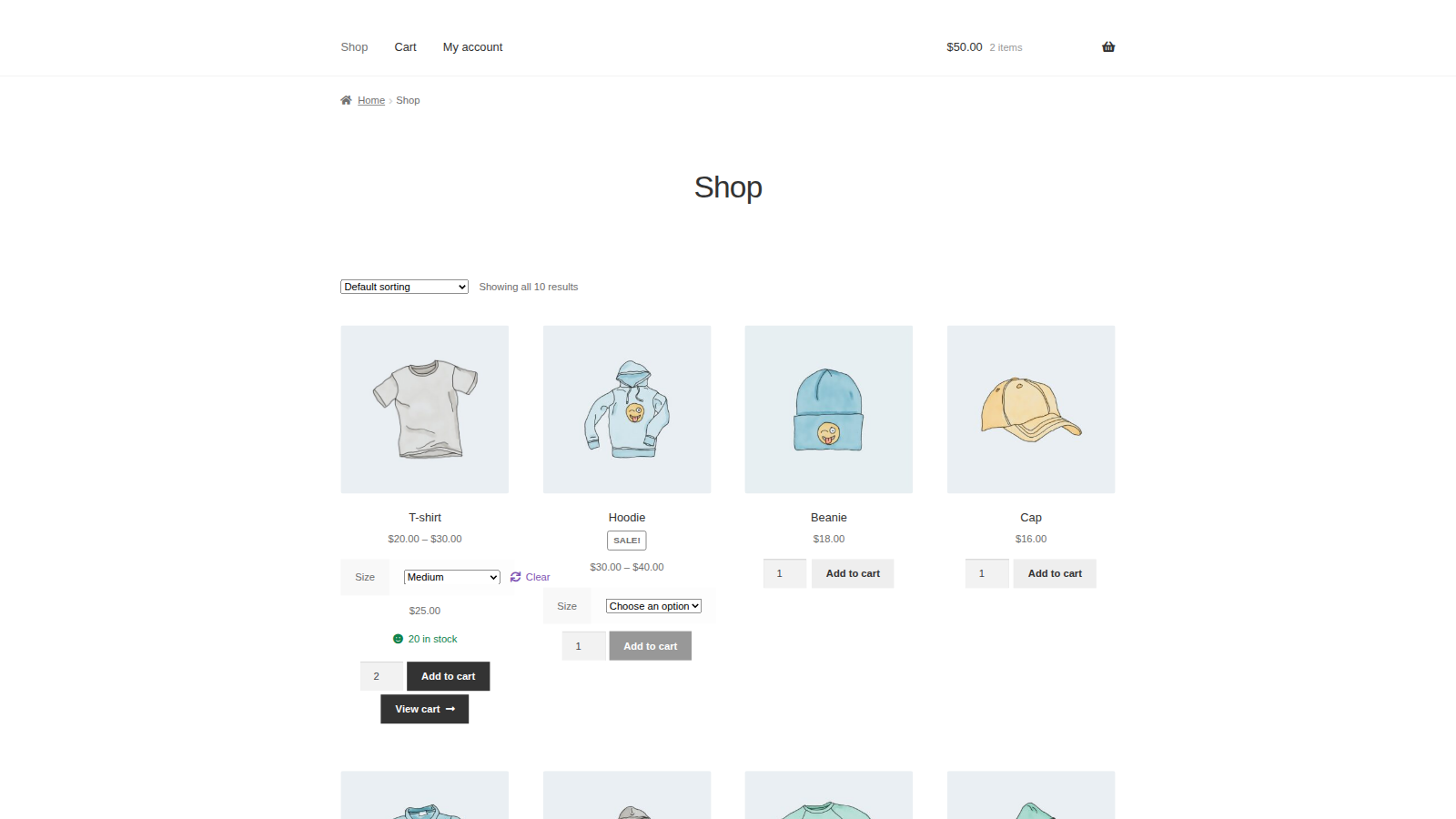 Express Shop Page: Add a product to the cart (storefront shop page)