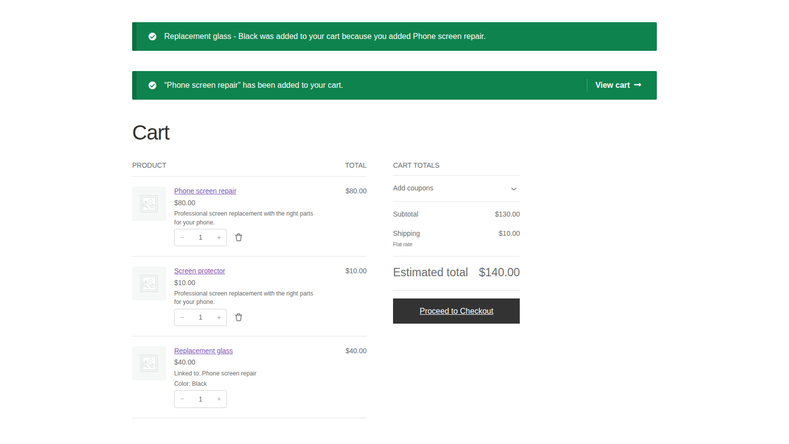 Force Sells: In the cart and at checkout (storefront cart page using the cart block)