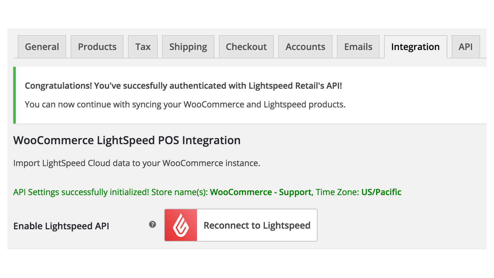 Lightspeed POS: Connect (status row showing Connected)