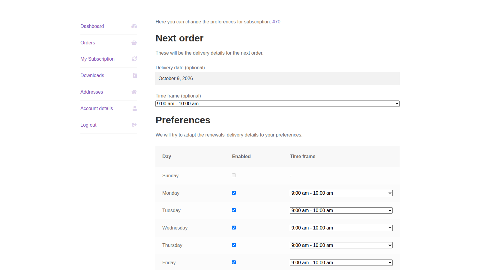 Order Delivery: Customers change delivery preferences (the page Change delivery opens)