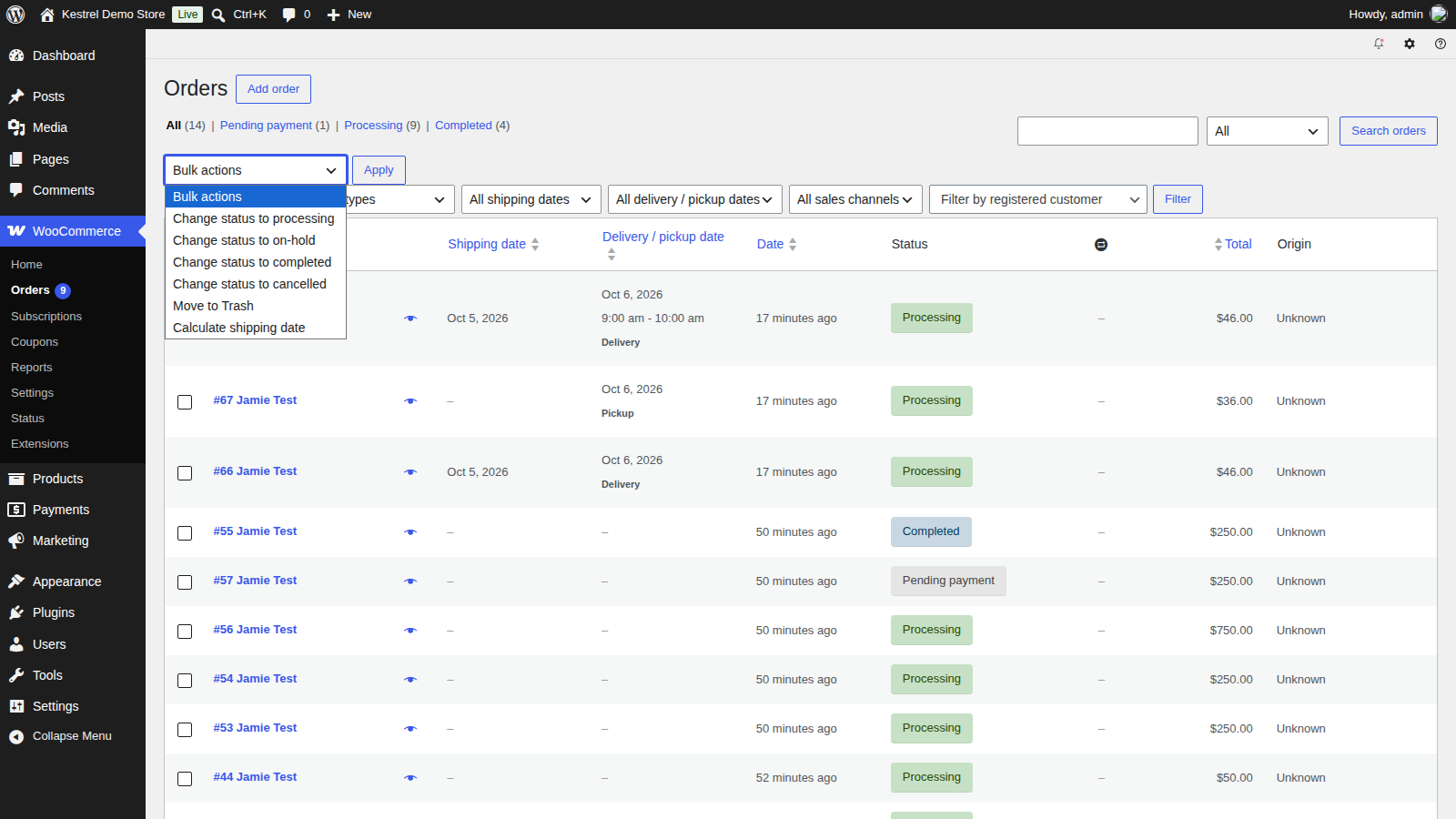 Order Delivery: Sort and filter the orders list (wooCommerce » Orders (HPOS))