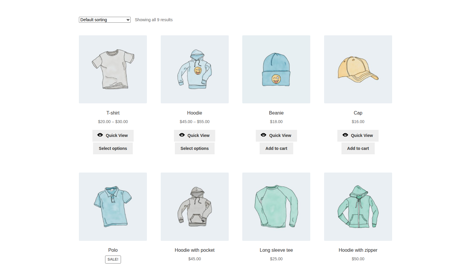Quick View: overview (storefront Shop page)