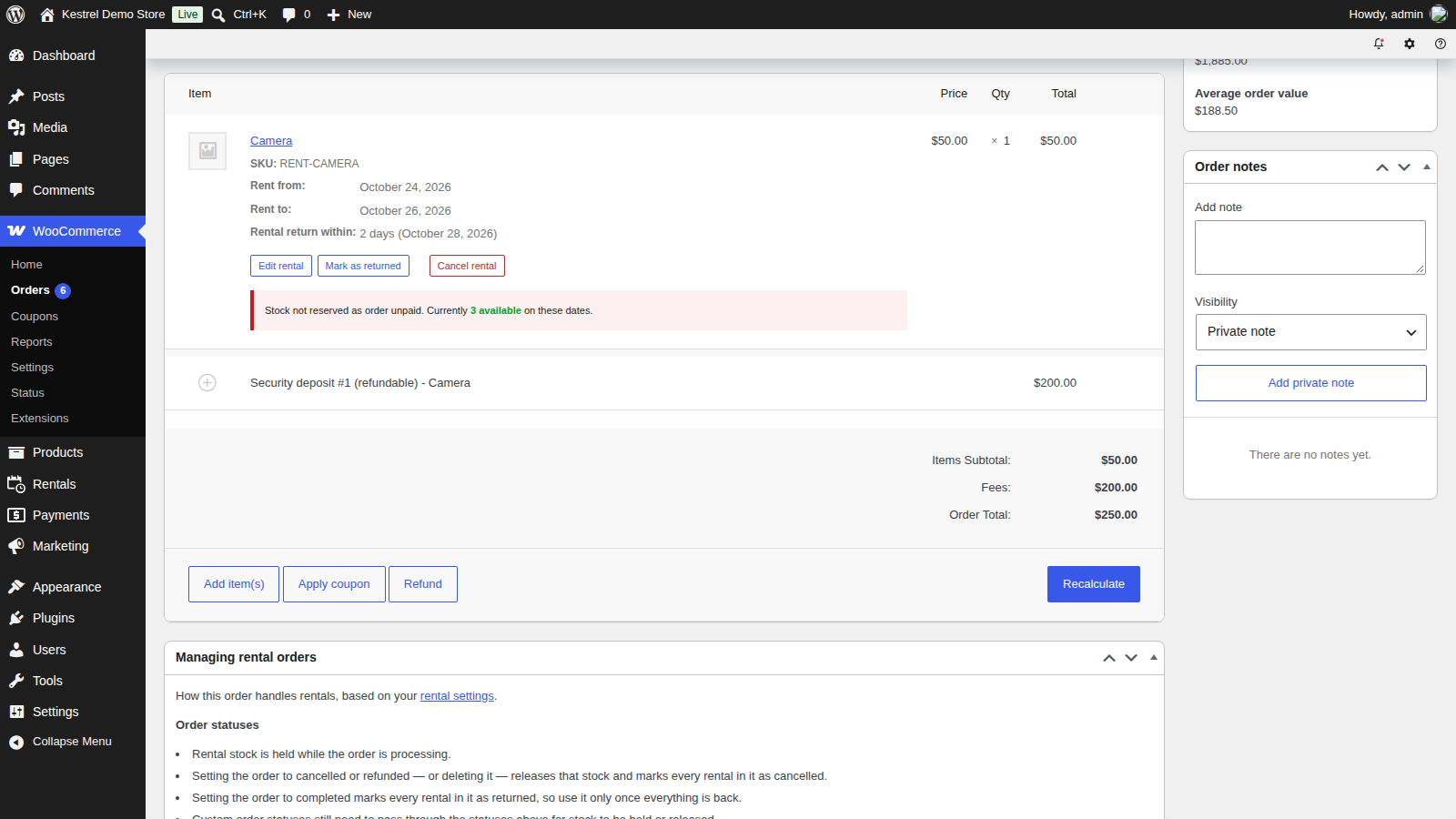 Rental Products: How rental availability works » What you'll see in the admin