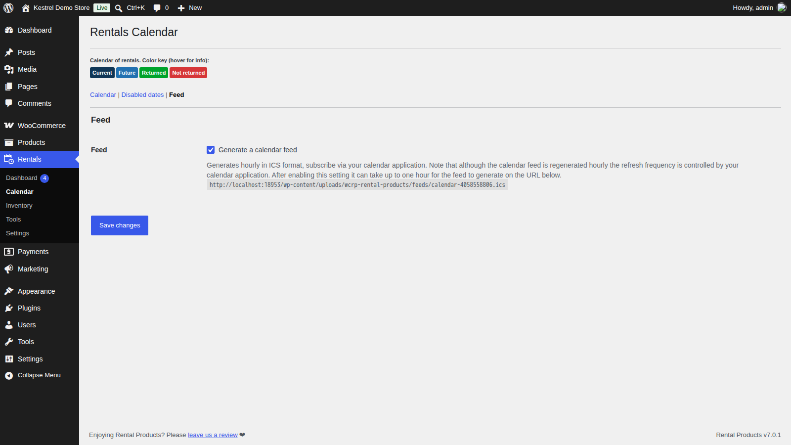 Rental Products: Rentals dashboard » Turn on the feed