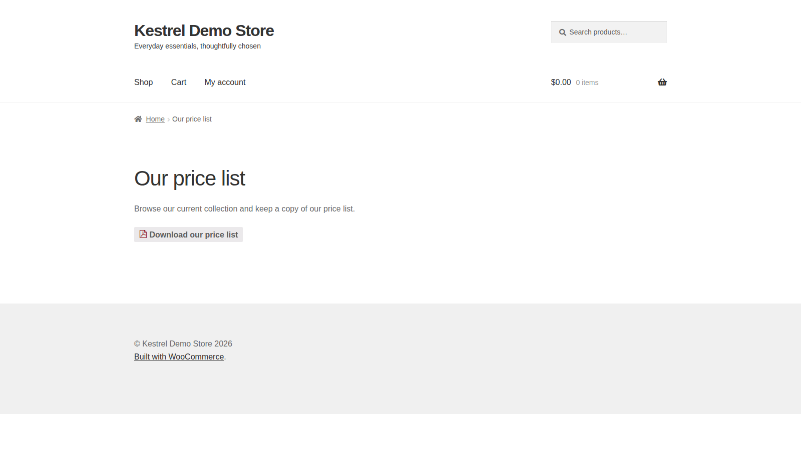 Store Catalog PDF Download: Ready-made PDF (the page content with the button)