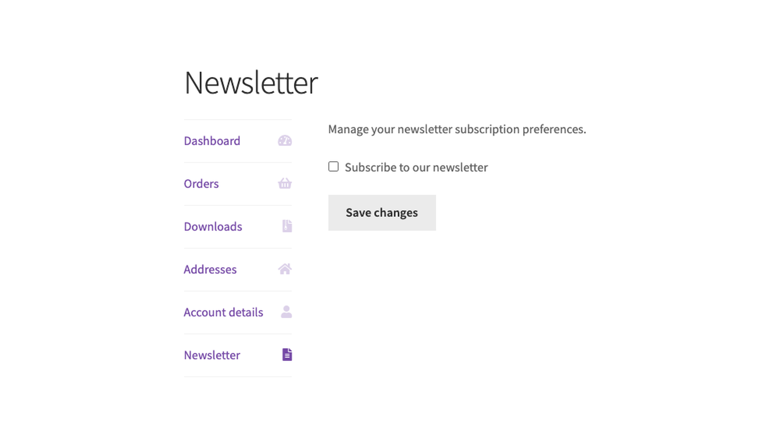 Subscribe to Newsletter: Subscription settings (from the MailChimp List field (with Refresh) down to Manage subscription)